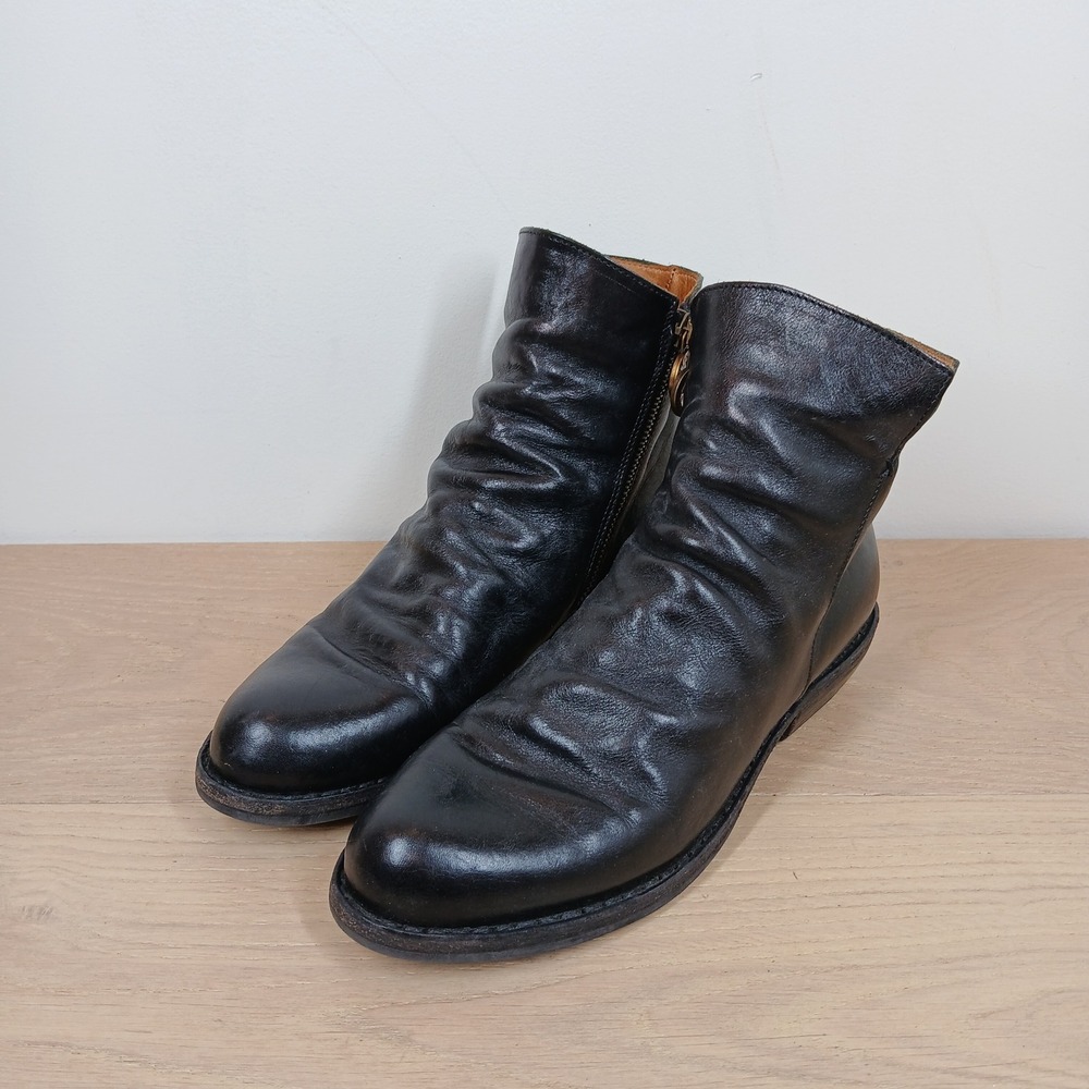 Fiorentini + Baker Ankle Boots Women 37.5 Black Leather Slouchy Side Zip Italy